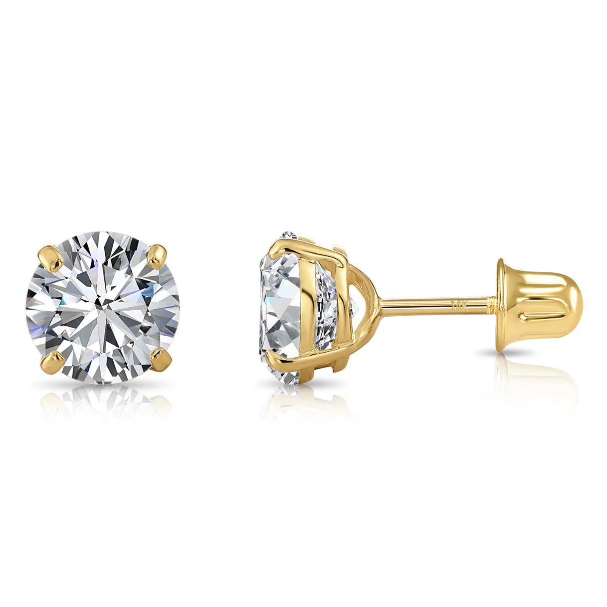 14K Yellow Gold Classic Solitaire Screwback Stud Earrings