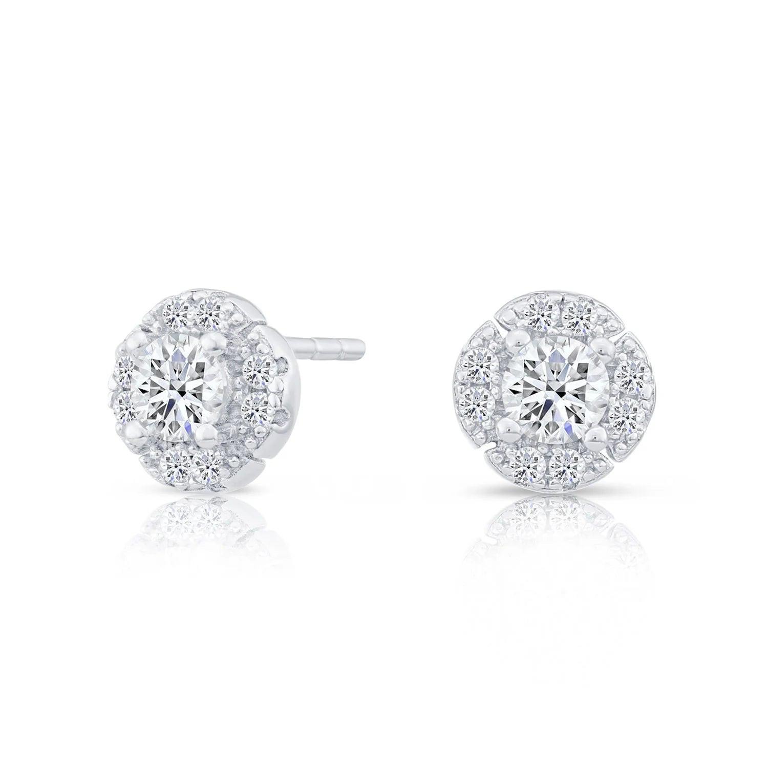 Stunning CZ Halo Flower Stud Earrings in Sterling Silver - Elevate Your Elegance!.