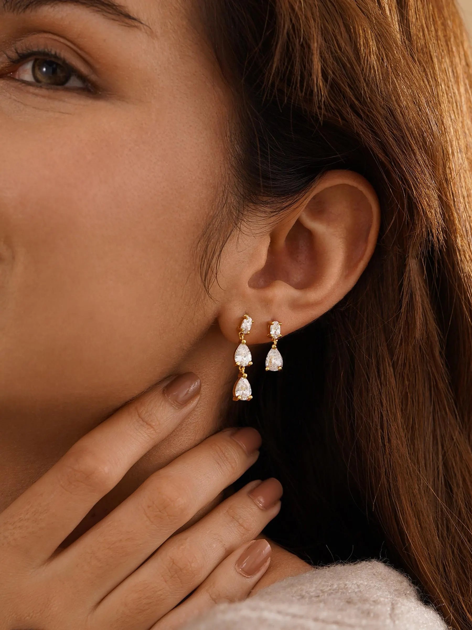 Minimalist Diamond Drop Earrings, Dainty Diamond Stud Earrings, Gold CZ Earrings, Wedding Jewelry, Bridesmaids Gift for Her,Mothers Day Gift