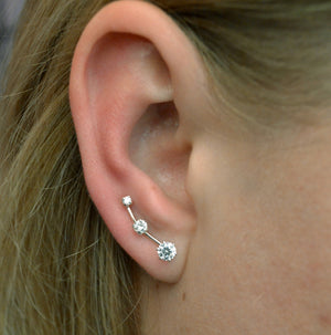 CZ Mini Ear Climber • Sterling Silver or Gold • Only One Piercing Needed • EP02-3