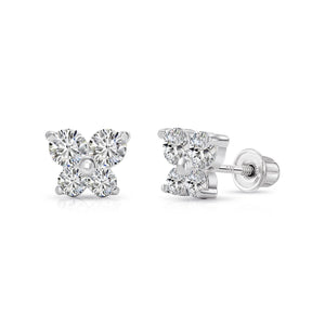 14K Solid Gold Butterfly CZ Stud Earrings, with Secure Screw-Backs
