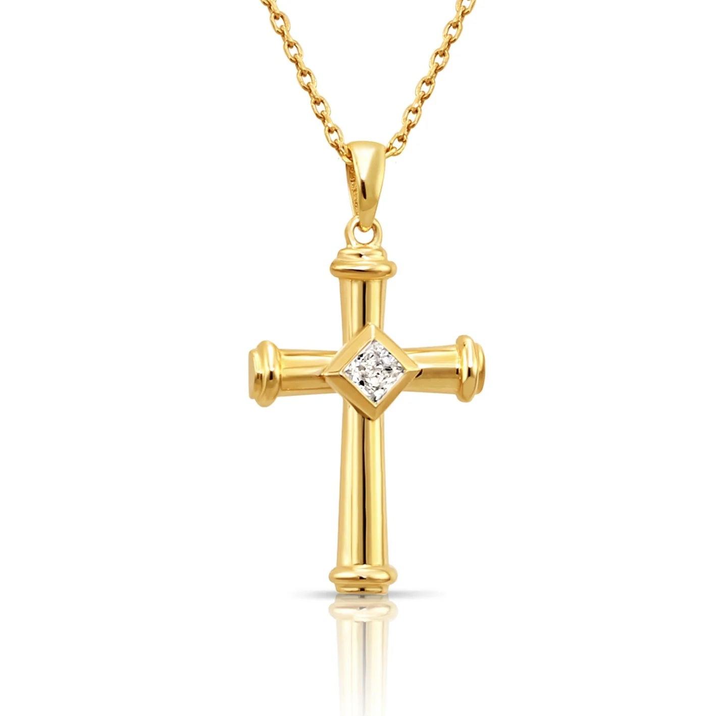 Stunning 14K Yellow Gold Cross Pendant Necklace - Timeless Elegance.