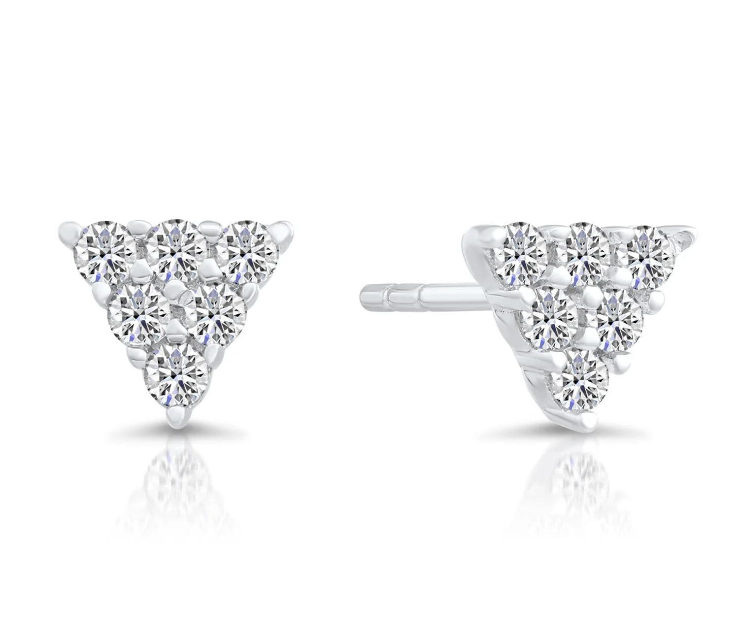 Stunning CZ Tiny Triangle Sterling Silver Stud Earrings.