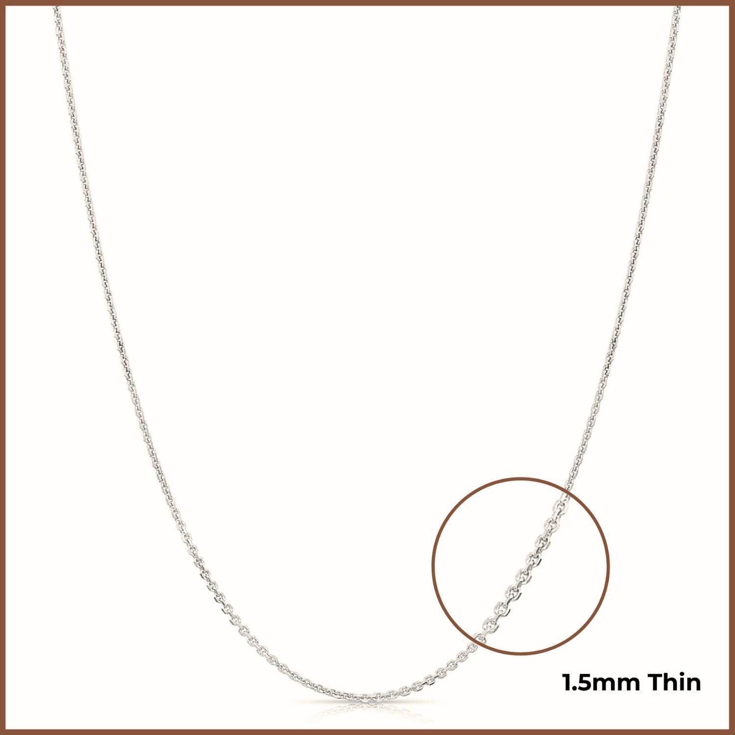 Elegant 14K White Gold Diamond Cut Cable Chain Necklace - Italian Craftsmanship, 1.5mm Thickness.