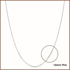 Elegant 14K White Gold Diamond Cut Cable Chain Necklace - Italian Craftsmanship, 1.5mm Thickness.