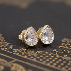 Tear Drop Pear Cut 2CTW Simulated Diamond Earrings Bezel Set, 14K Yellow Gold Earrings Women'S, Moissanite Earrings Push Backs, Gift for Her