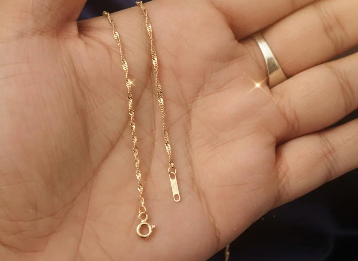 18K Gold Anklet (750/1000) Singapore Link – Solid Yellow Gold Ankle Chain – 18-Karat Women'S Ankle Bracelet – Gift for Women
