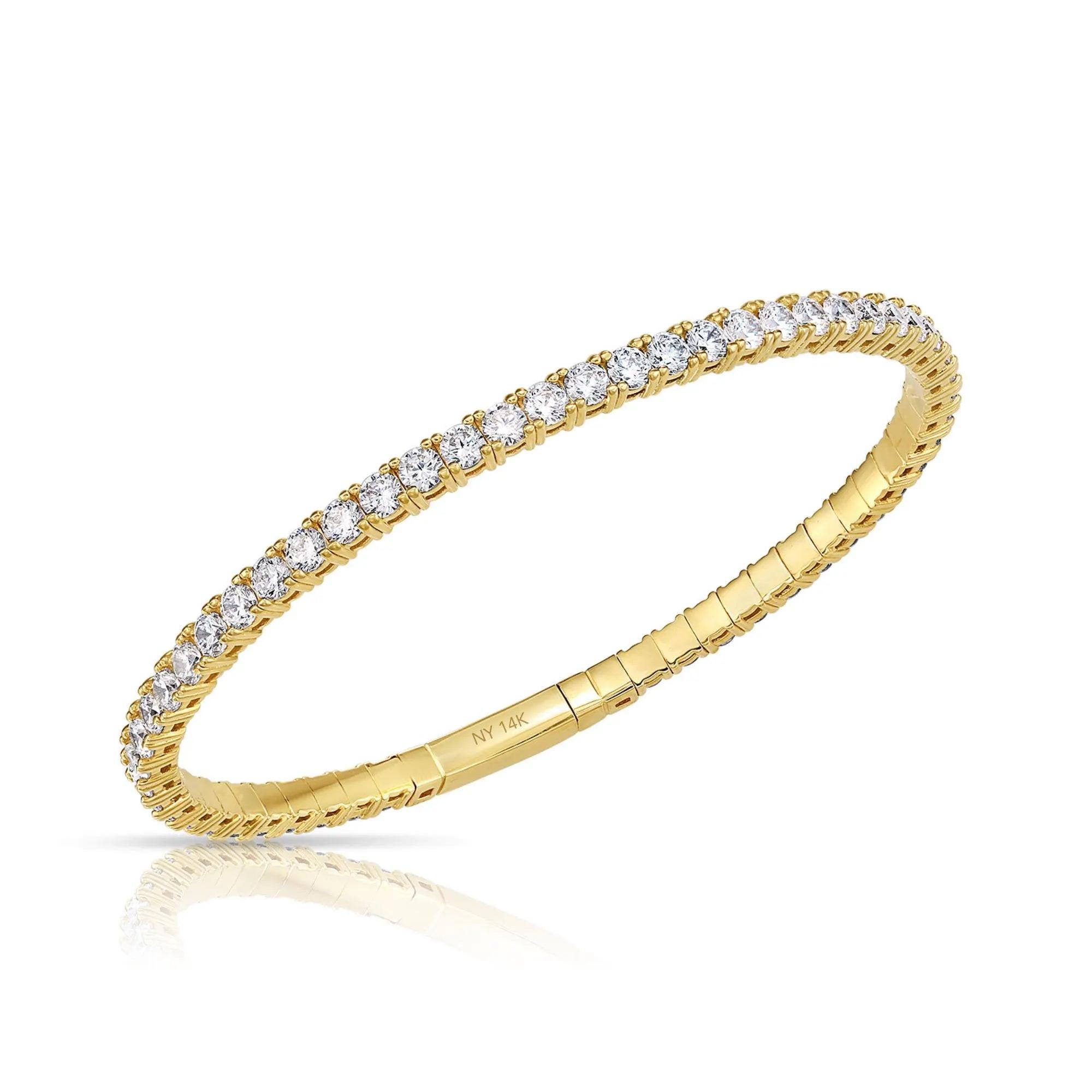 Elegant 14K Gold Sparkling Simulated Diamond Tennis Bracelet - Flexible Bangle Design.