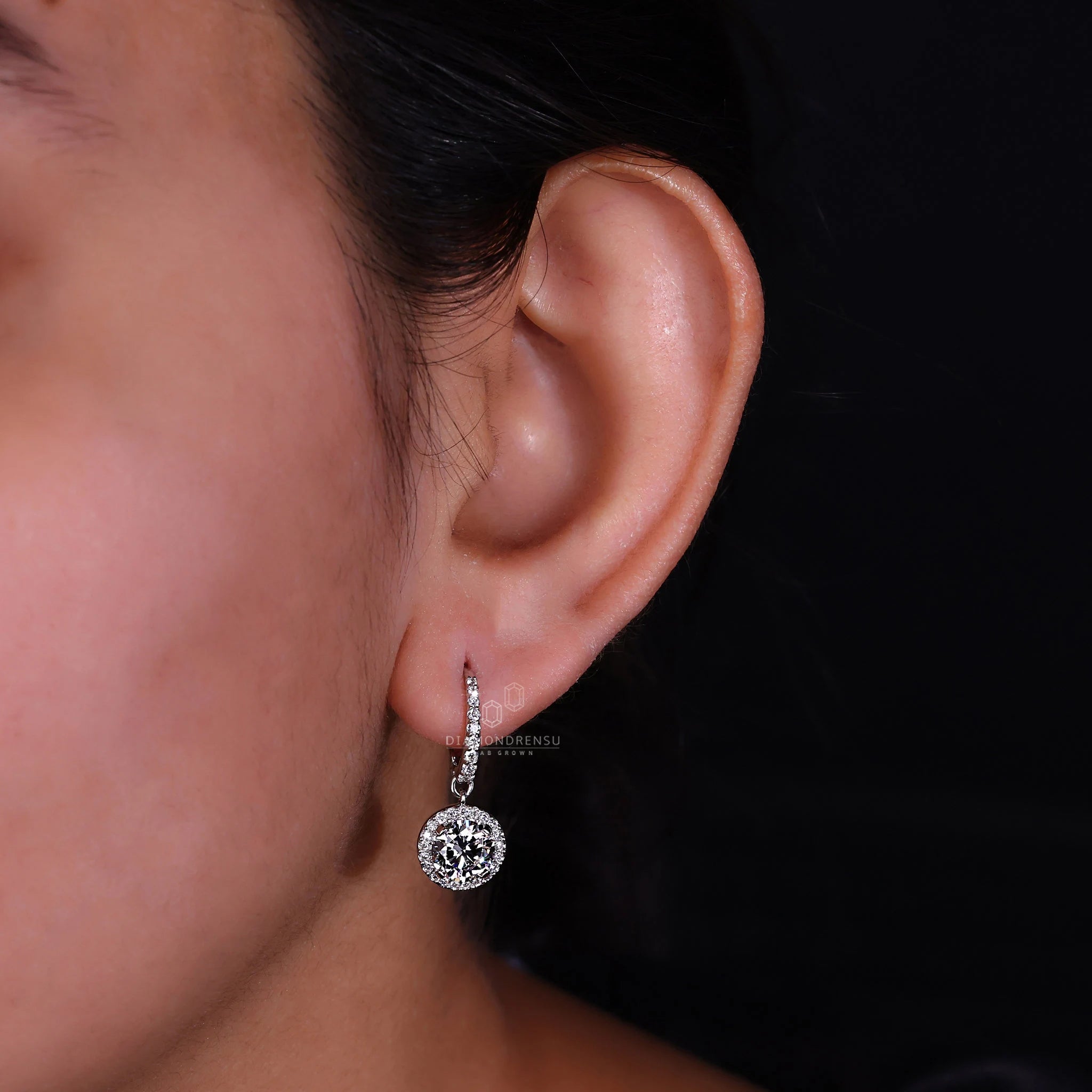 Round Diamond Dangle and Drop Earrings for Women, 1 to 2 Ct Lab Grown Diamond Earrings, Gifts for Women, Halo Diamond Earrings, Gift for Her