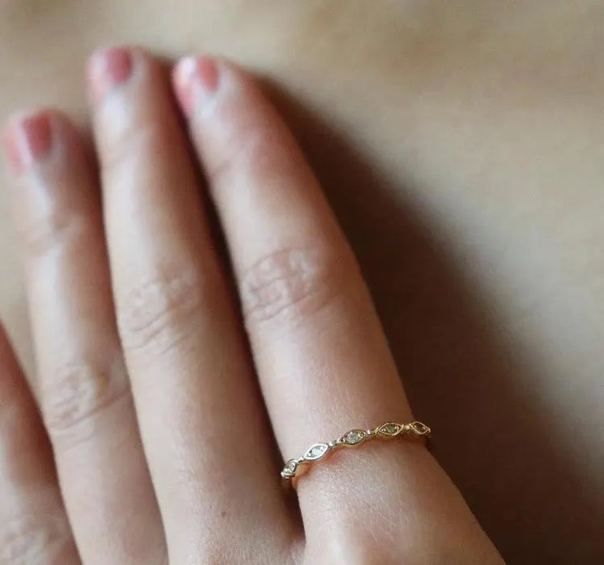 Dainty Diamond Half Eternity Ring, Minimalist Gold Wedding Band