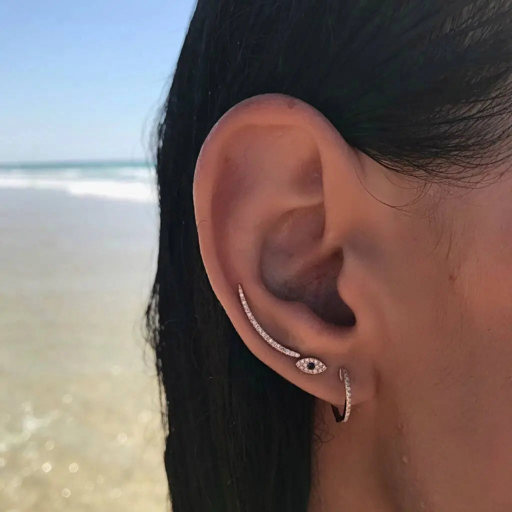 Diamond Ear Crawler, 14K Gold Curved Cuff (Single)