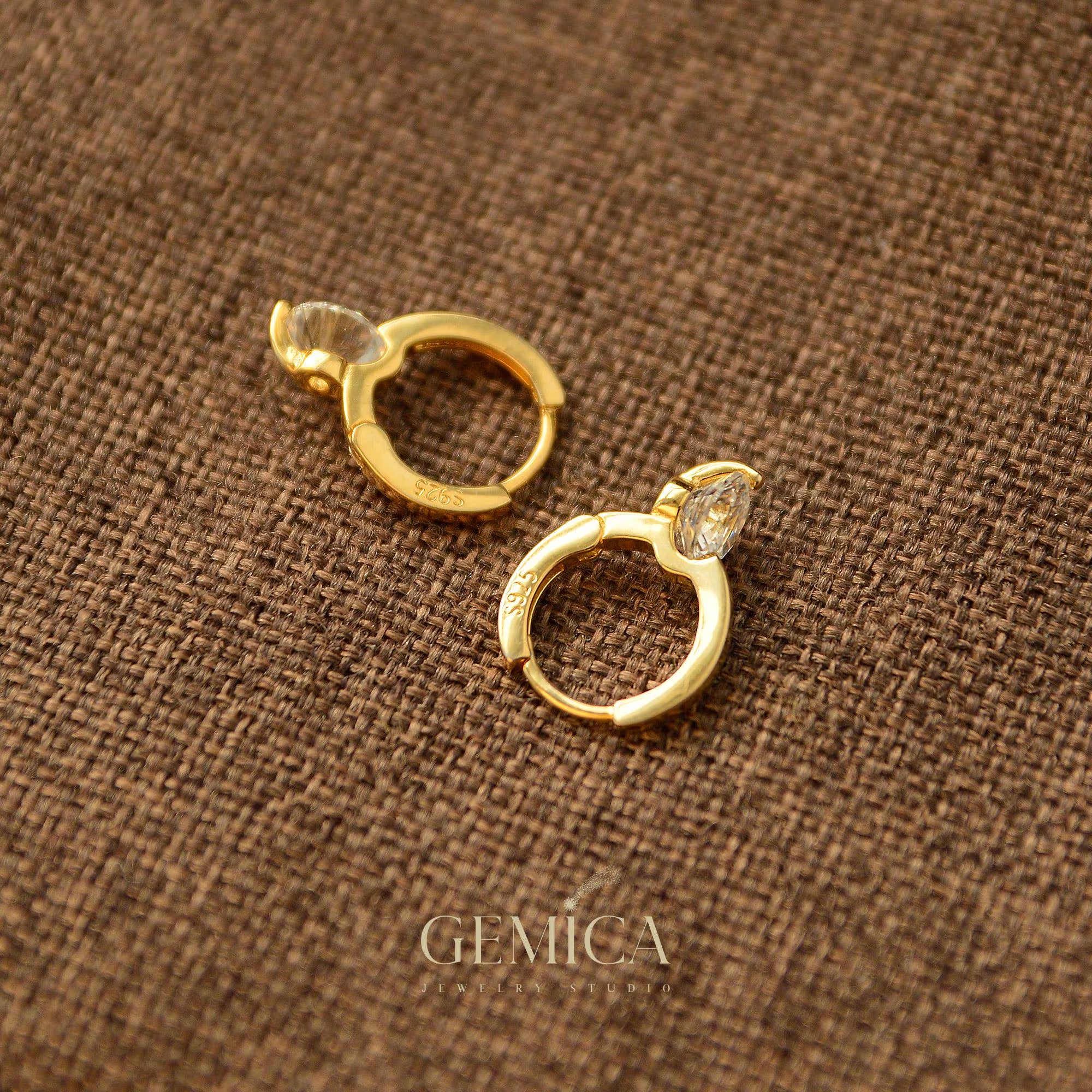 Dainty 14K Gold Vermeil CZ Diamond Huggie Hoops