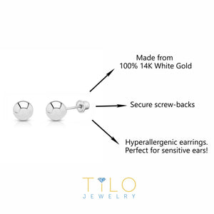 Bundle SET of 3! 14K White Gold Ball Stud Earrings with Screw Backings, Unisex