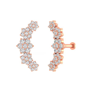 14K Gold Diamond Flower Ear Climber Earrings