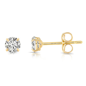 14K Yellow Gold Lab Diamond Stud Earrings, CVD Brilliant Solitaire round Diamond Studs, Pushback