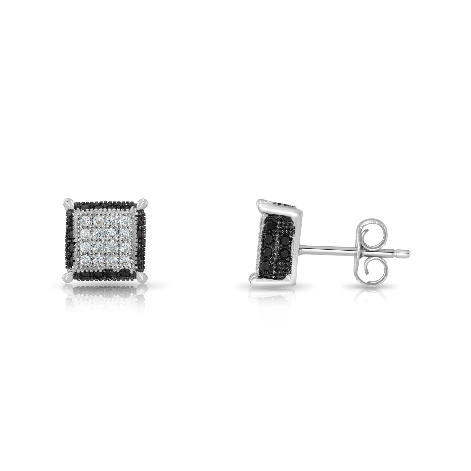 Chic CZ Black and White Square Push-Back Stud Earrings for Everyone.