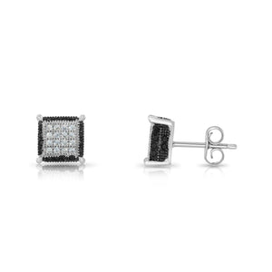Chic CZ Black and White Square Push-Back Stud Earrings for Everyone.