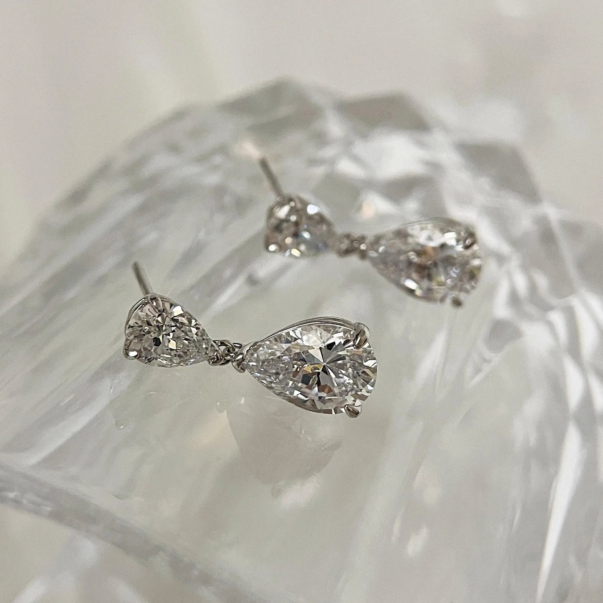 Sterling Silver CZ Teardrop Earrings: Double Drop Dangle Bridal Jewelry