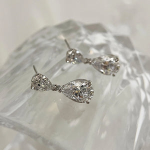 Sterling Silver CZ Teardrop Earrings: Double Drop Dangle Bridal Jewelry