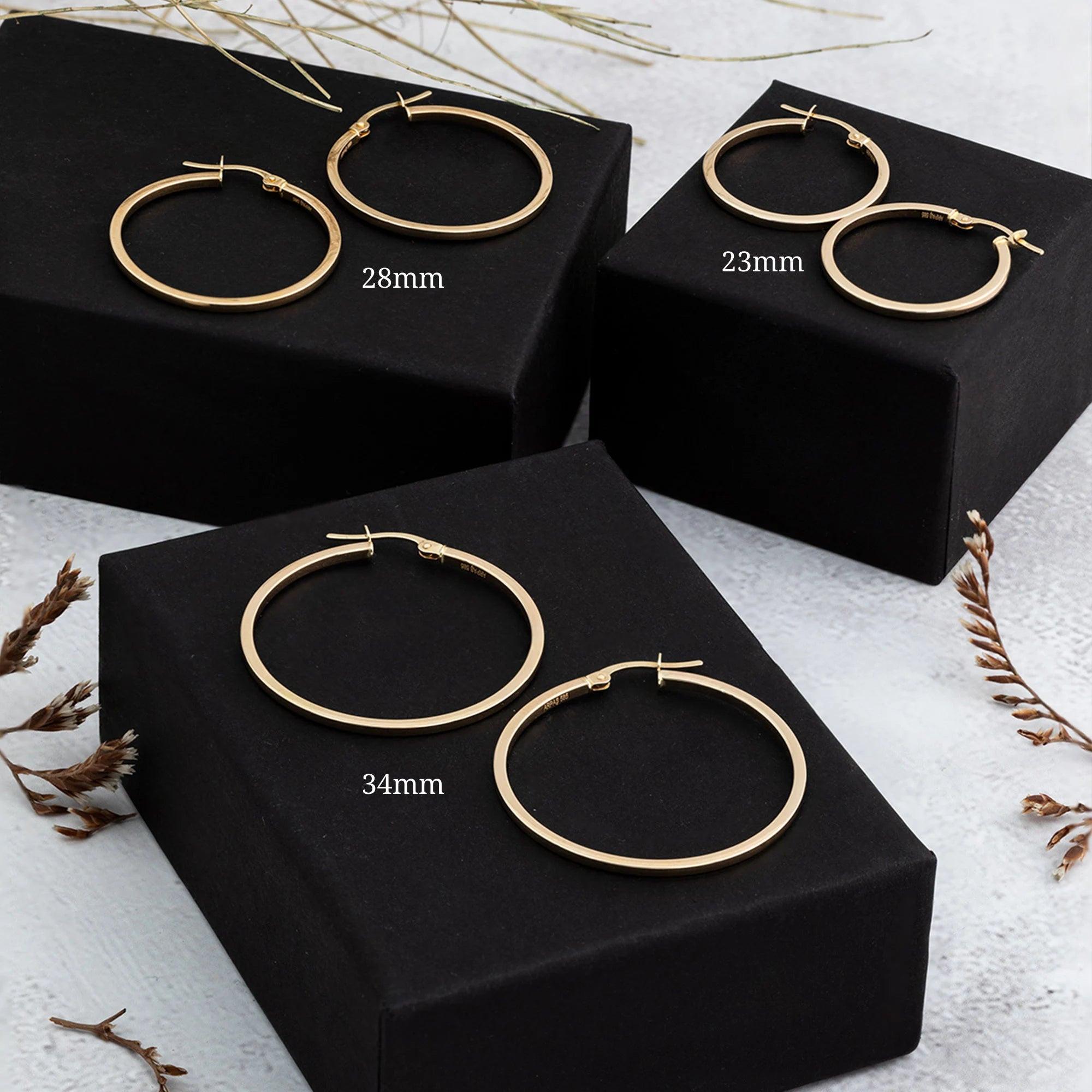 14K Gold Dainty Hoop Earrings - 34mm Large Real Gold Hoops for Women.