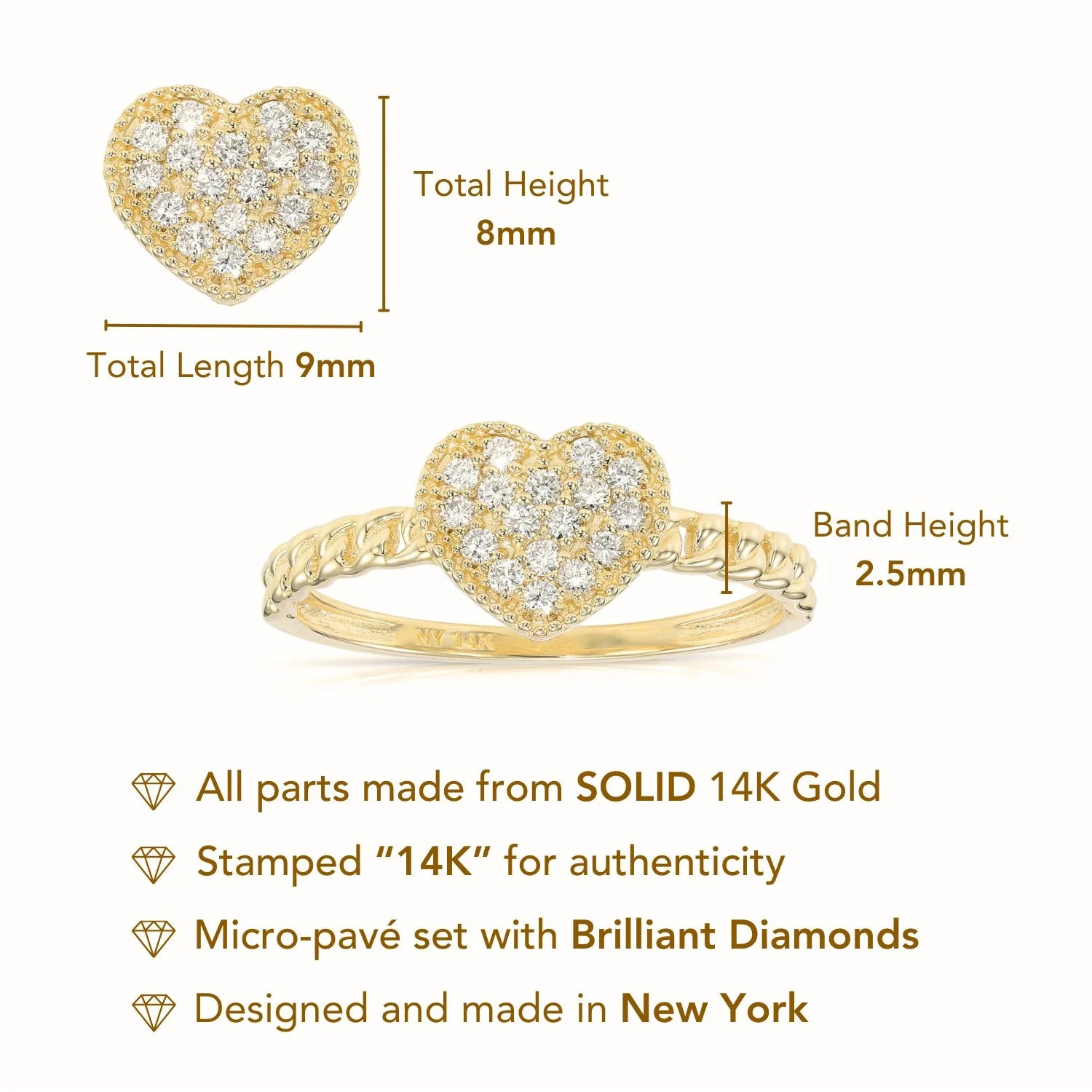 14K Gold Lab Diamond Heart Ring, 0.17Ctw