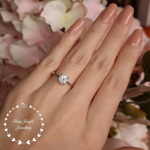 Diamond Engagement Ring, Simple Diamond Solitaire Ring, round Brilliant Cut 1 Carat 6Mm Diamond Simulant Promise Ring, April Birthstone Gift