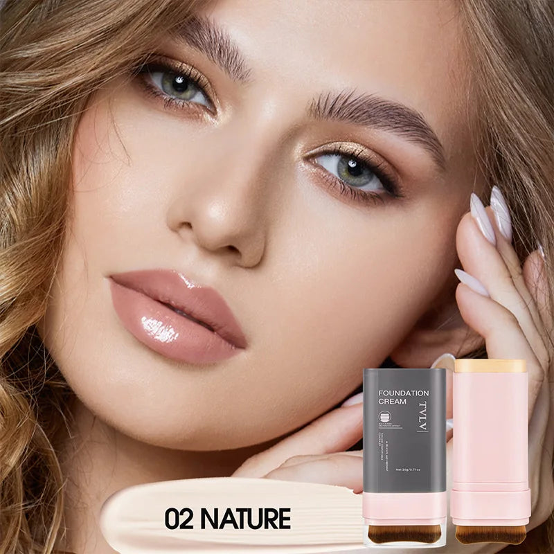 Concealing Foundation Stick 5 Shades with Built-In Brush, Brighten Lightweight and Waterproof Formula Face Contour Stick Makeup