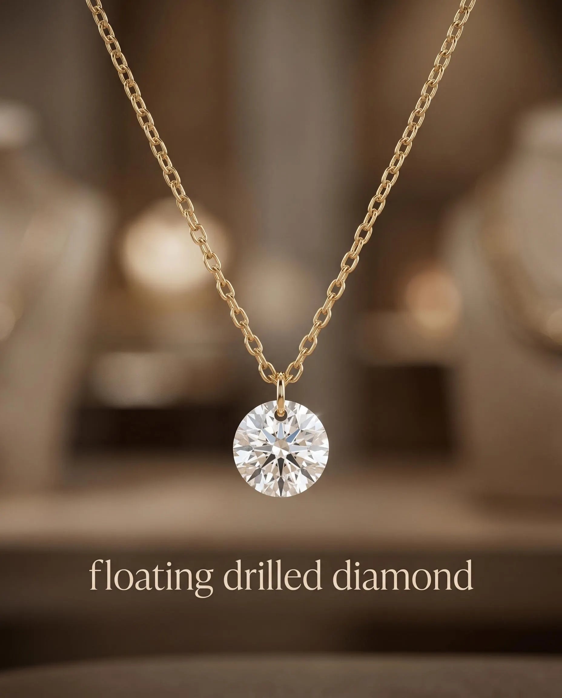18K Solid Gold Pierced Diamond Necklace｜0.25Ct Pierced Diamond Choker｜Drilled Lab Diamond Pendant｜Delicate Fine Jewellery