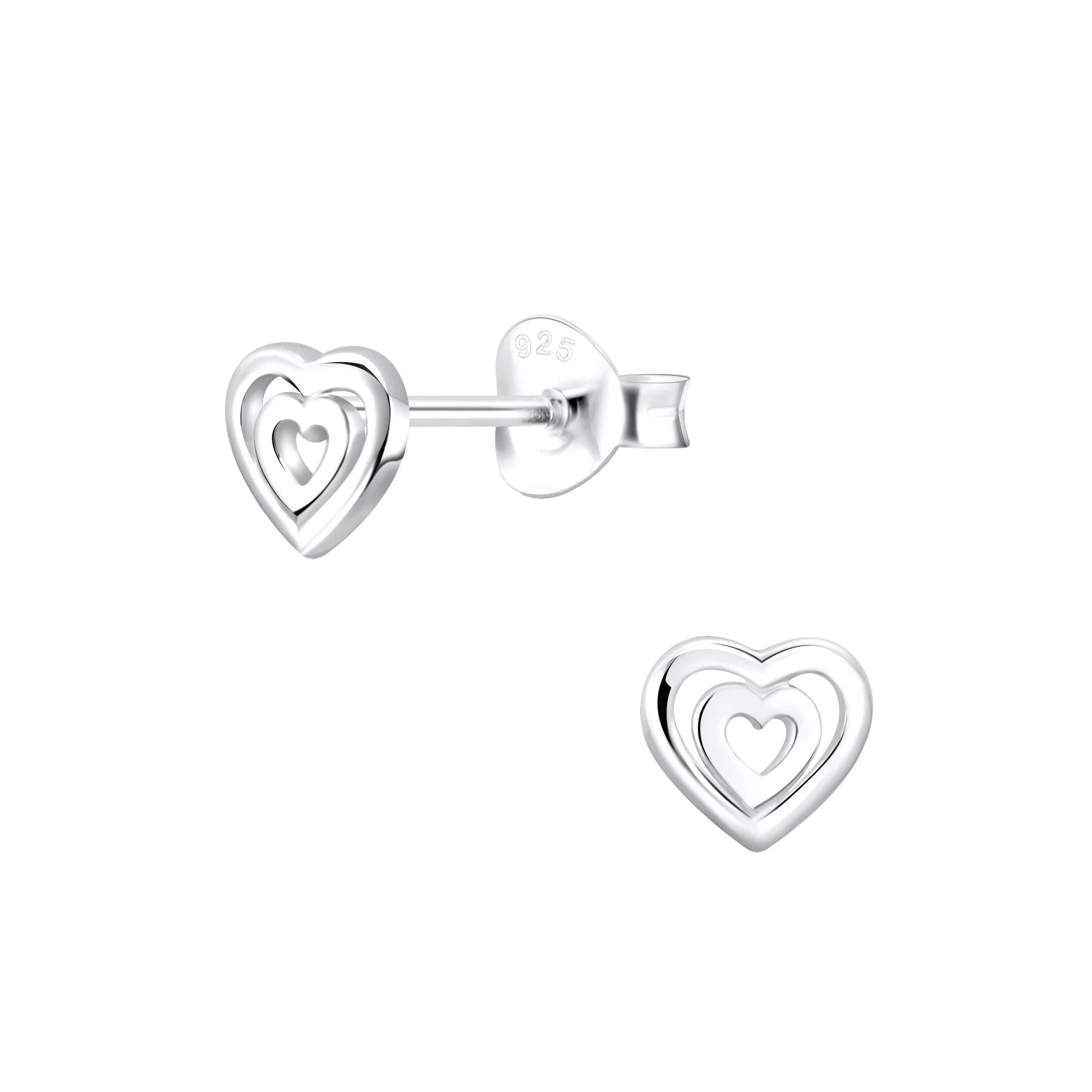 Small Open Double Heart Stud Earrings for Women or Men / 925 Sterling Silver Earrings / 6 Mm Studs/ Push Back Earrings/ Hypoallergenic Studs