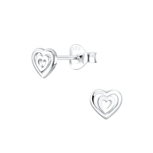 Small Open Double Heart Stud Earrings for Women or Men / 925 Sterling Silver Earrings / 6 Mm Studs/ Push Back Earrings/ Hypoallergenic Studs