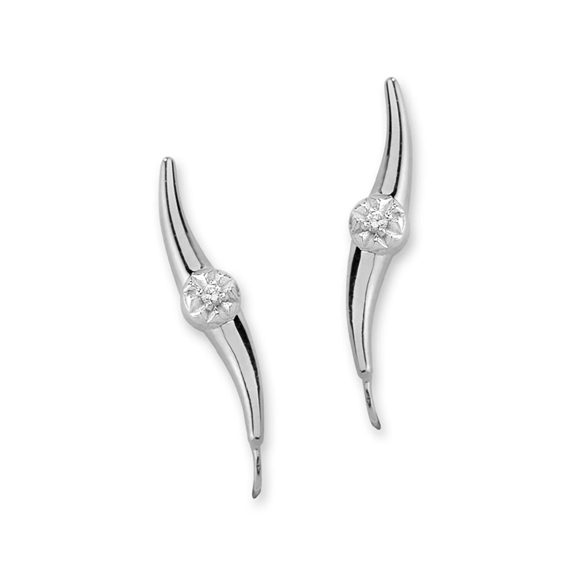 Ear Climber Earrings Diamond Ear Pin Earrings 10Kt Gold: Diamond Earclimber Earrings for Pierced or Non-Pierced Ears Earcrawlers