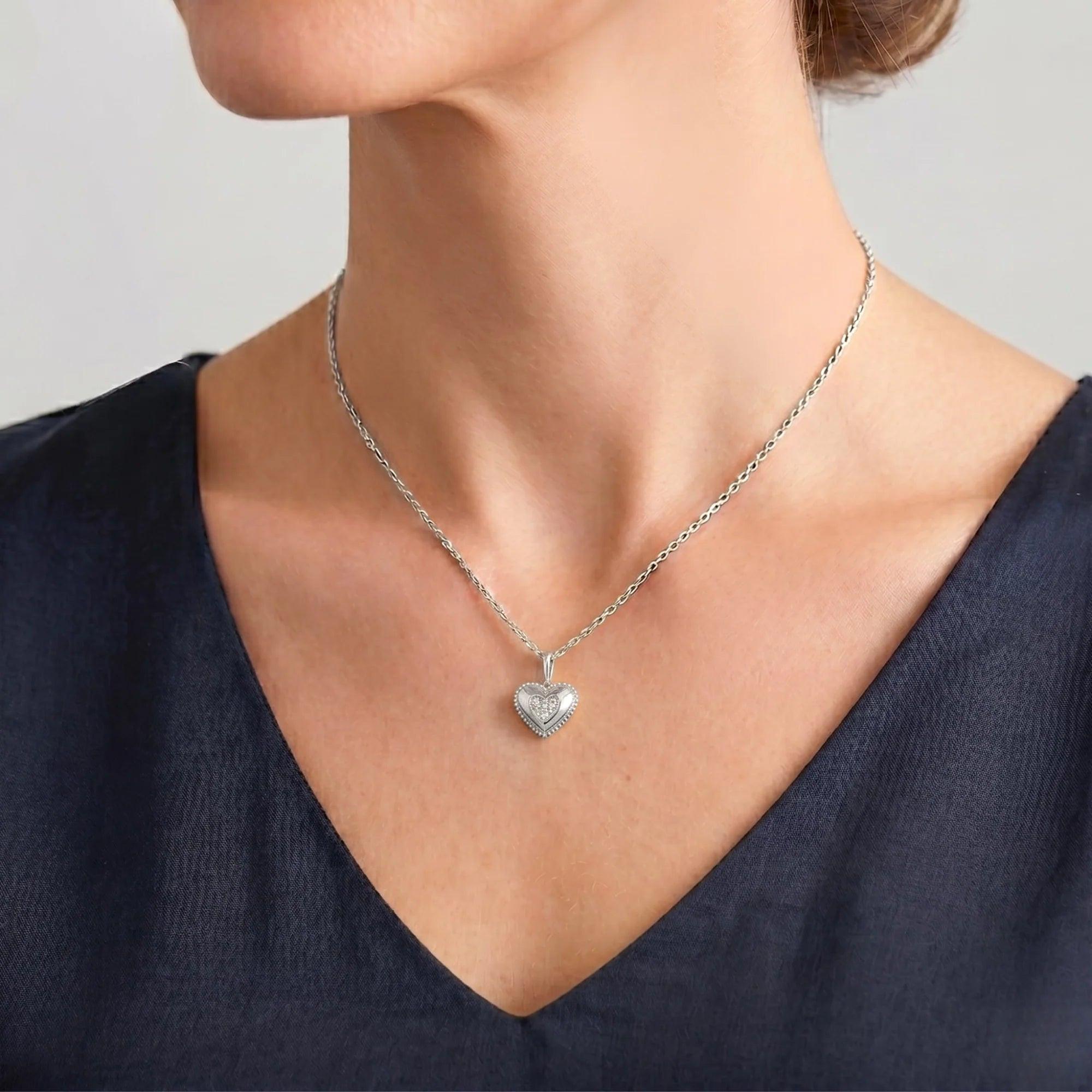 Radiant 14K White Gold Lab Diamond Heart Pendant Necklace - 0.15 Carats of Elegance.