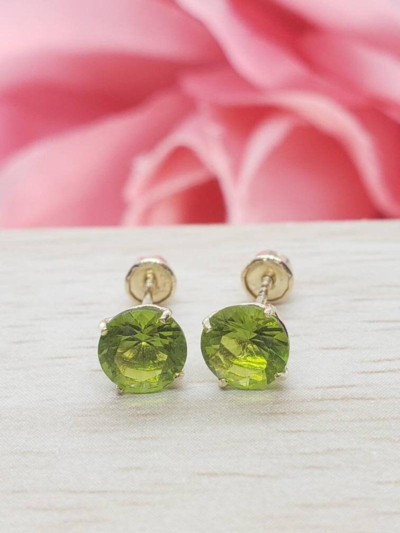 Stunning 14K Solid Gold Peridot Earrings - Elegant August Birthstone Screw Back Studs.