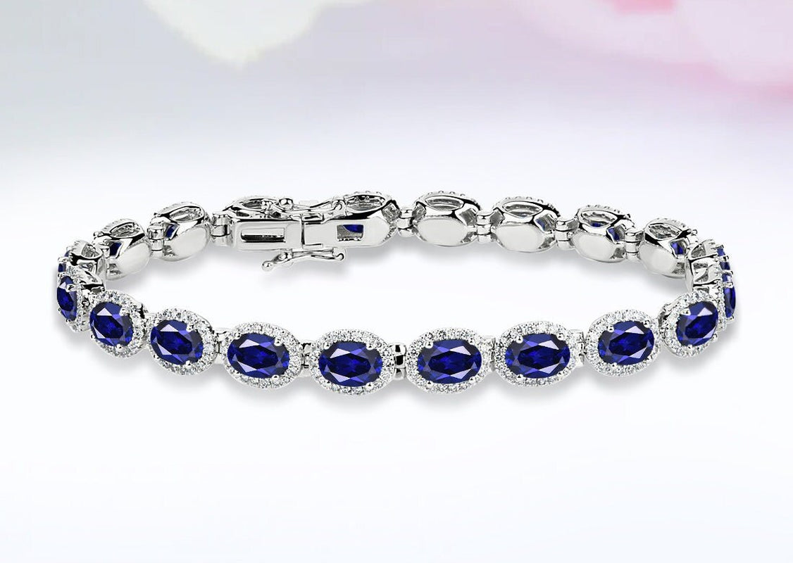 Blue Sapphire Bracelet for Women Blue Gemstone Bracelet Anniversary Gift for Women Engagement Bracelet 925 Sterling Silver Sapphire Bracelet
