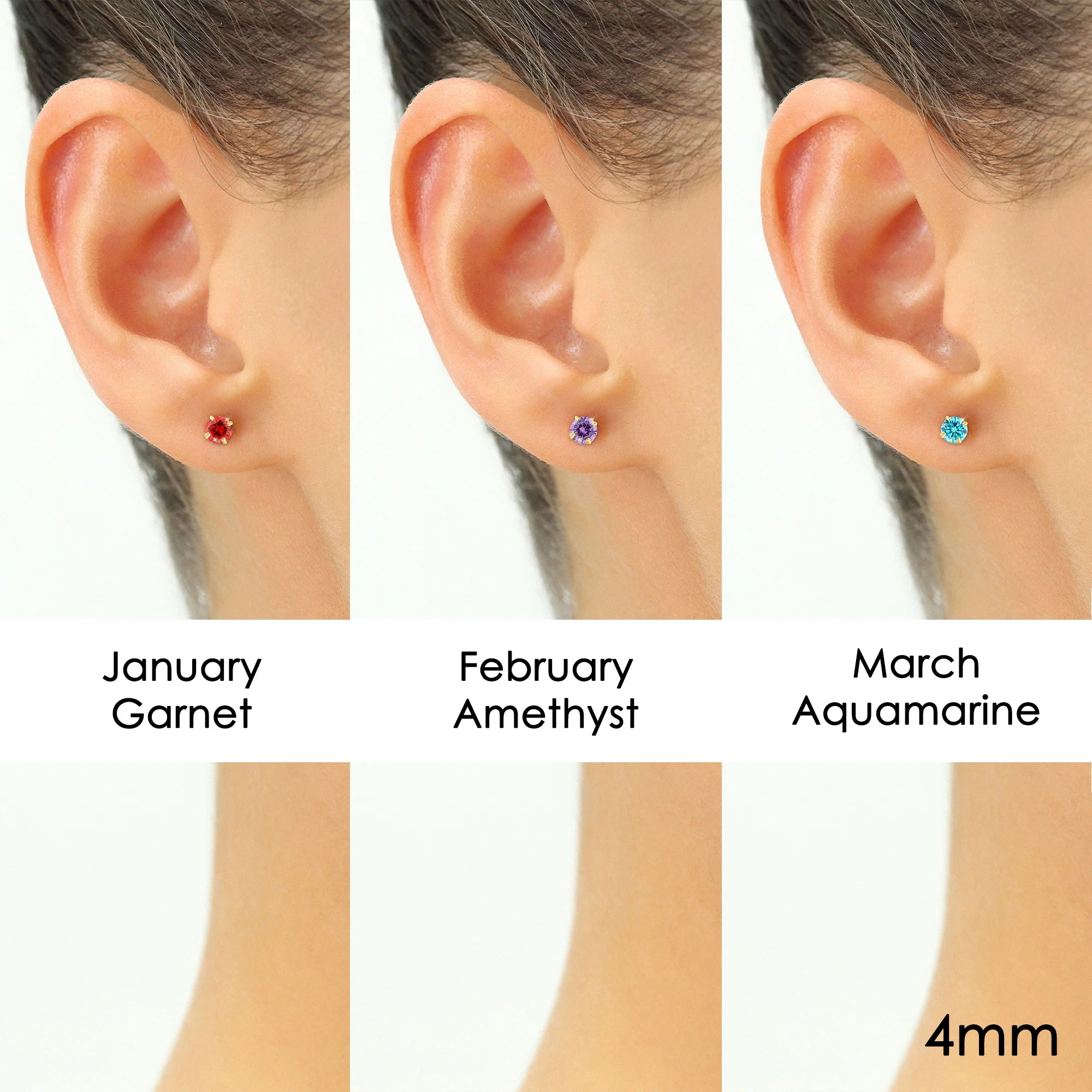 14K Yellow Gold Birthstone Stud Earrings, Screw-Back, 4Mm