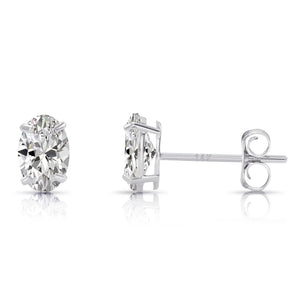 14K Solid Gold Basket Set Oval CZ Stud Earrings, with Pushbacks