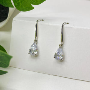 Teardrop Crystal Earrings: Sterling Silver Hooks, CZ Diamond Simulation