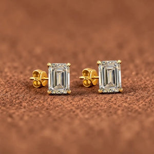 2Ct Emerald Cut Diamond Earrings, Solitaire Emerald Cut Moissanite Earrings, Everyday Diamond Earrings, Emerald Diamond Studs,Gift for Women