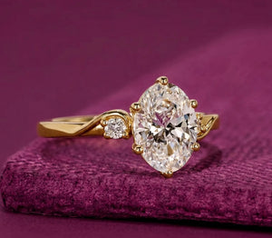 Oval Diamond Engagement Ring Genuine Lab Grown Diamond Ring Solid Gold 10K 14K 18K Ring Oval Proposal Ring 3 Stone Ring Anniversary Gifts
