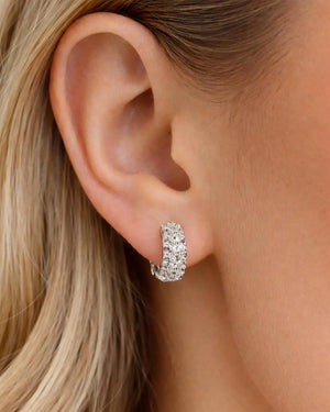 Triple Row Pave Diamond Huggie Hoop Earrings | 14K Gold Small Sparkle Hoop Earrings | Elegant Everyday Jewelry | Gift for Her.