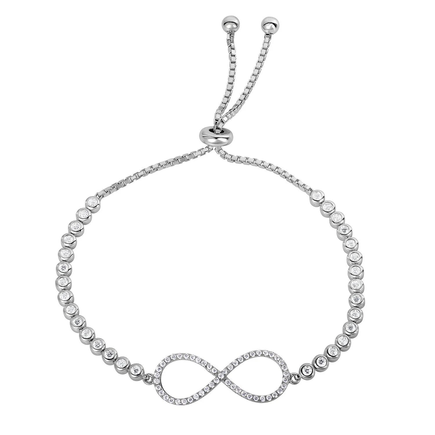 CZ Infinity Love Bracelet with Cubic Zirconia Stones in Sterling Silver