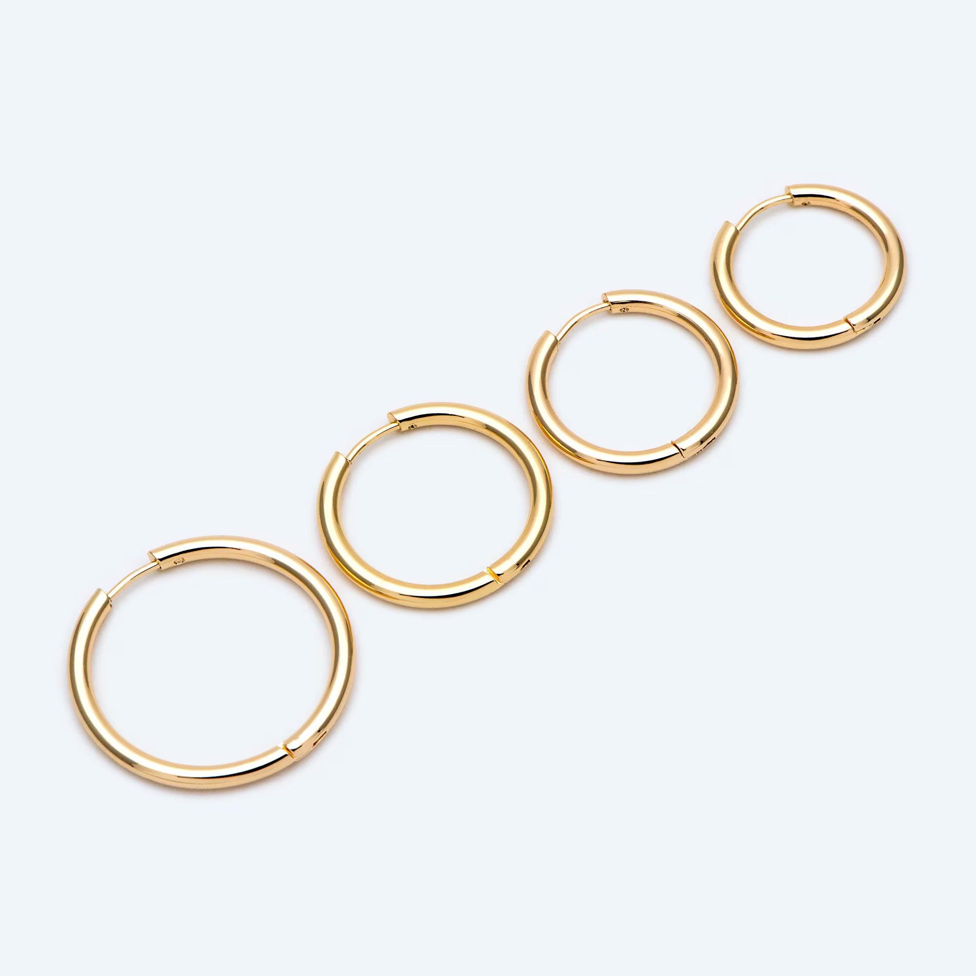 10 Pcs Gold & Silver Stainless Steel Huggie Hoop Earrings - 2.5mm Thick, 13-30mm Sizes.