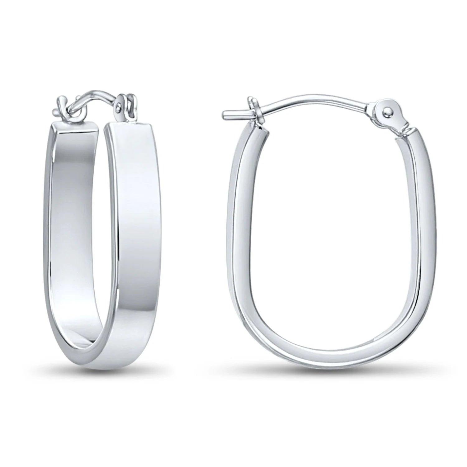 Stunning 14K White Gold Lightweight Rectangular Hoop Earrings for Ultimate Comfort.