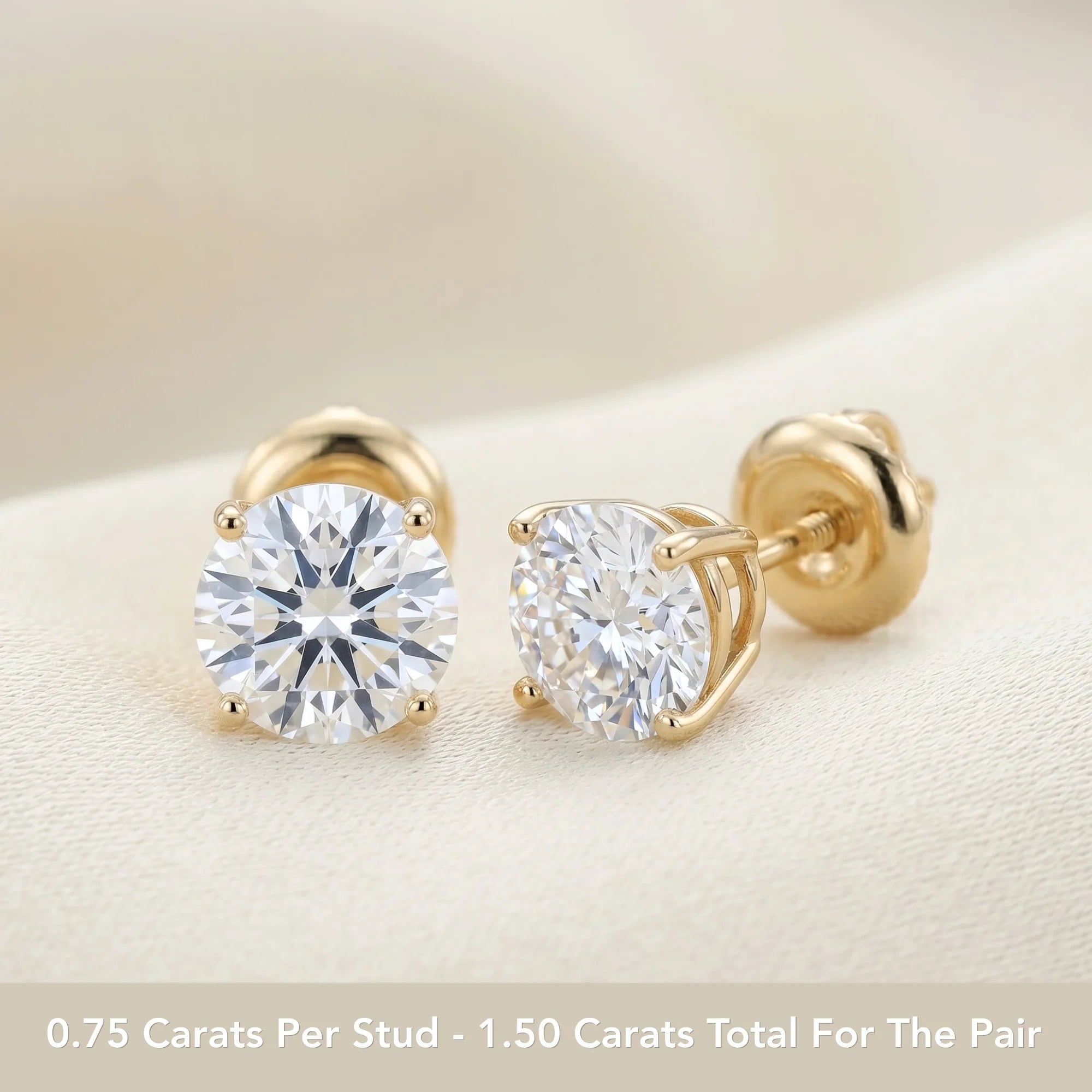 14K Gold Lab Diamond Stud Earrings, 1.50Ctw, with Screw Backs