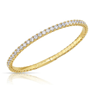 14K Yellow Gold Tennis Bangle Bracelet, with Simulated Diamonds, 7In
