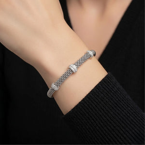 Sterling Silver Three Station Italian CZ Bracelet, with Secure Lobster Lock, 7.5"