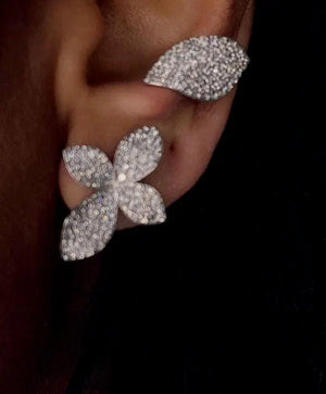 Ear Cuffs,Silver Diamond Jewelry,Diamond Ear Cuffs,Floral Earring,Indian Cocktail Jewelry,Diamond Earrings