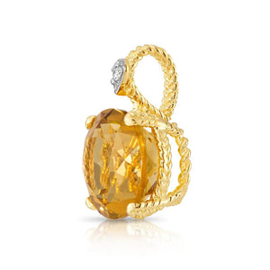 Stunning 14K Yellow Gold Citrine and Diamond Pendant Necklace.