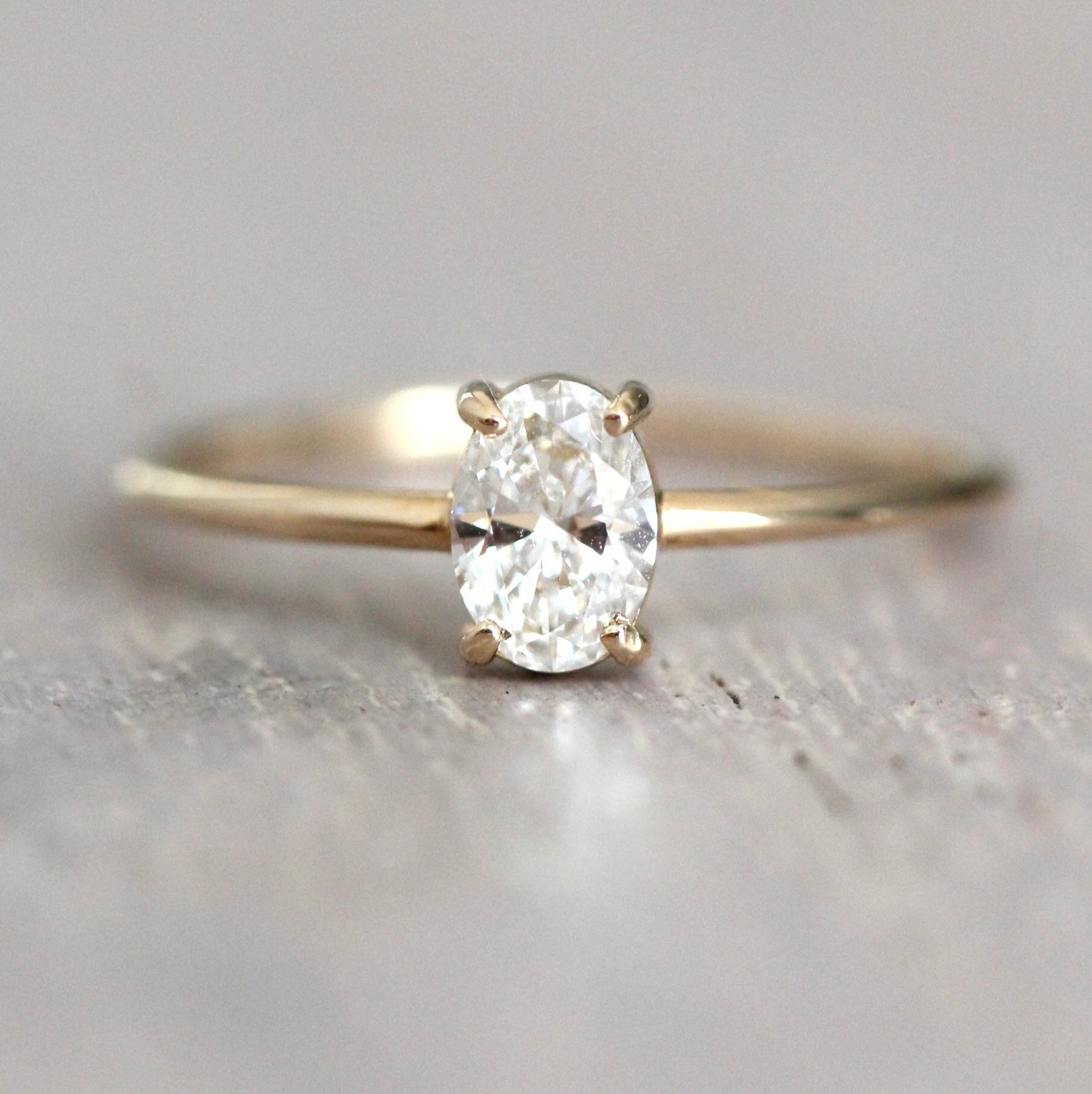 14K Gold Oval Diamond Ring, Oval Solitaire Ring, Sold Gold Ring, Handcrafted, Minimal Engagement Ring, Oval Engagement Ring, Low Profile