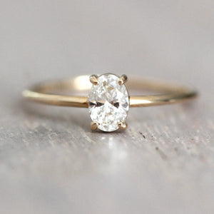 14K Gold Oval Diamond Ring, Oval Solitaire Ring, Sold Gold Ring, Handcrafted, Minimal Engagement Ring, Oval Engagement Ring, Low Profile